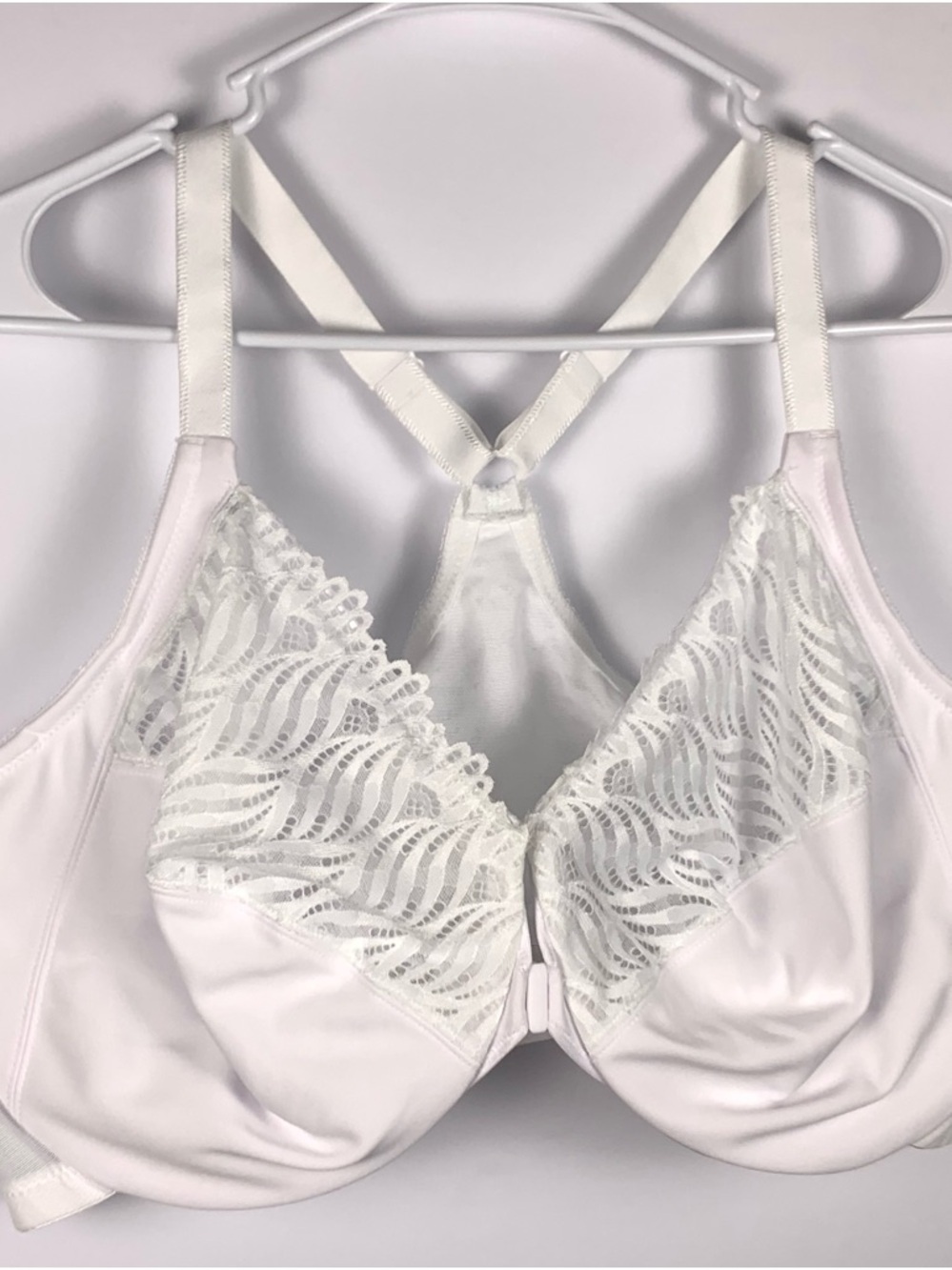 Glamorise 48DD Front Close Underwire Bra White Racerback Lace Full Coverage - Picture 4 of 15